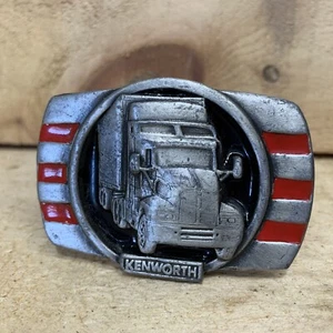 VTG Kenworth Truck Belt Buckle Semi 18 Wheeler trucker Red and Pewter - 3”x2.25” - Picture 1 of 4