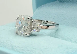 3.60 Carat Cushion E VS1 Diamond 3 Stone Ring IGI Certified Lab Grown Platinum - Picture 1 of 8