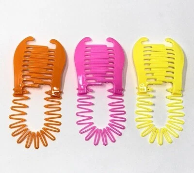 3 pcs COMB CLIP HAIR BANANA RISER CLAW LOT INTERLOCKING JAW CLIPS - Image 1 of 3