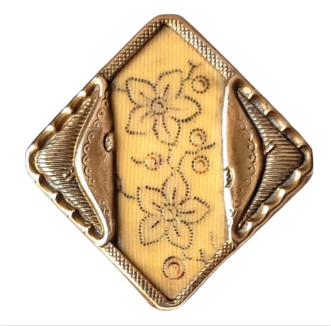 Square Shape Victorian Celluloid Fold Over Design Antique Button 1&3/16" Cover