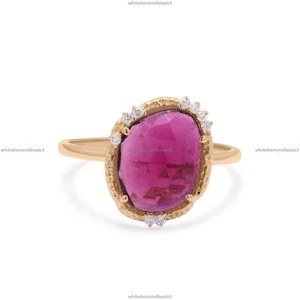 Anillo De Aniversario Único De Diamante Y Turmalina Para Niñas De Oro De 14k - Imagen 1 de 5