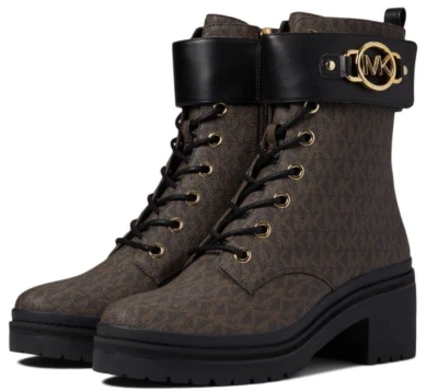 Womens Michael Kors Rory Lug Combat Boots Bootie Black Brown Signature 9 M NEW - Image 1 of 4