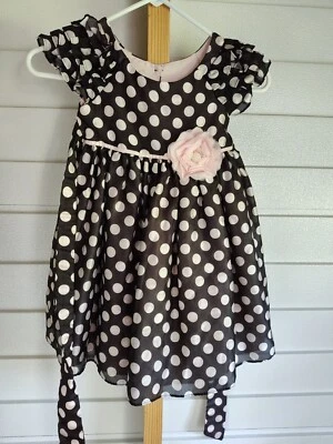 Vestido Laura Ashley Niñas Talla 4 Rosa Flor Blanco Lunares Negro Sin Mangas  Foto 1 de 4