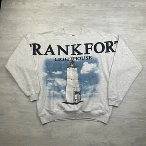 Vintage Frankfort Lighthouse Sweatshirt Adult XL Gray Michigan Beach Boat House - Picture 1 of 7
