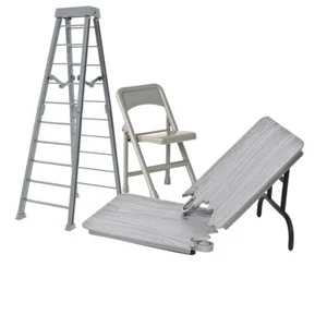 10 Inch Gray Breakable Ladder, Table and Folding Chair for WWE & AEW Figures - Picture 1 of 1