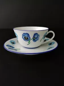 Taza de café con platillo KENZO Lazeyras Limoges France - flor azul - Imagen 1 de 6
