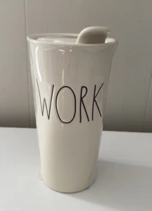 NEW Rae Dunn WORK Ceramic Travel Mug w/ Lid - 7in Tall Fall Coffee GREAT GIFT! - Picture 1 of 7