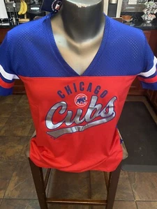 CHICAGO CUBS Women S Red/Blue V-Neck Majestic T-Shirt NWT - Picture 1 of 4