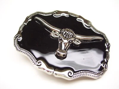 Belt Buckle Bull Steer Cowboy Western Rodeo 3.5" x 2.5" for 1.5" Belt Black - Image 1 of 4