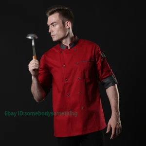 Men Women Chef Jacket Cook 3/4 Sleeve Double-Breasted Coat Kitchen Uniform M-4XL - Picture 1 of 15