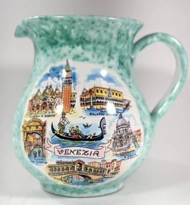 Jarra de cerámica italiana arte verde pintada a mano cocina floral Italia vintage Foto 1 de 4