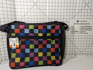NEW- Global Degree Checkered Messenger Bag Bookbag Laptop Handbag Multi Colored - Picture 1 of 10