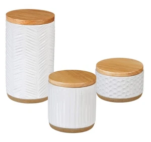 Debossed Ceramic Canister, Picket Porcelain, Set of 3 - Picture 1 of 8