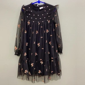 Zara Midi Dress Girls 7 Black Floral Sheer Long Sleeve Lined Witchy Fairygrunge - Picture 1 of 14