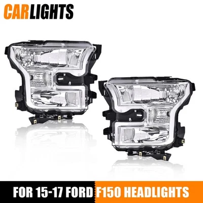 2X Chrome LED DRL Tube Projector Headlights Lights Fit For 2015-2017 Ford F150 Foto 1 de 4