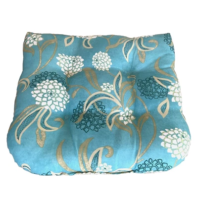 Wicker Chair Cushion Seat Floral Outdoor Rocker Pad Blue Green Vintage 90s - Image 1 of 4