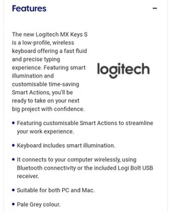 Logitech MX Keys S Advanced Wireless Illuminated Keyboard - Pale Gray 920-011564 - Picture 1 of 4