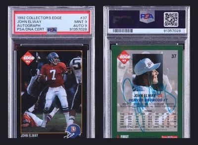 Pop 3!!🔥 John Elway Autograph 1992 Collectors Edge Football PSA 9/auto 9 - Image 1 of 3