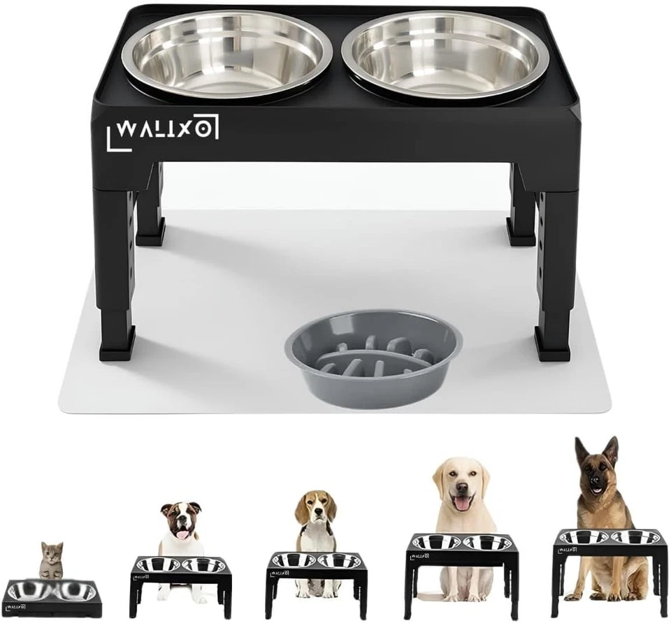 Ciotola Rialzata per Cani Regolabile in 5 Altezze Ciotole in Acciaio Inox 8-28cm - Immagine 1 di 4