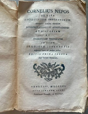 Rare 1791 Latin Book Cornelius Nepos, Lives Ancient Greek Generals, Venice Print - Image 1 of 4