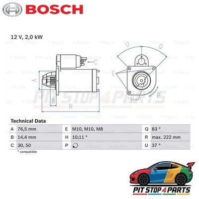 Bosch 0986023530 Starter Fits Fiat Fiorino 2007-2025 M001T80681 M1T80681 - Image 1 of 4