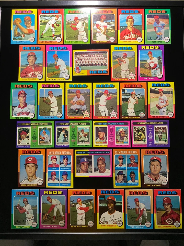 ¡Bonito conjunto Topps 1975 Cincinnati Reds WS Champs! (32 tarjetas) rosa, banco, 4 MVP, Morgan+ Foto 1 de 4