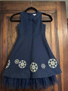 Janie and Jack Girls Navy Blue Dress Size 6 Embroidered Tulle Skirt Party Formal - Picture 1 of 6