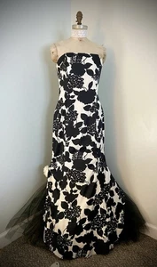 Vintage Y2K Scott McClintock Black White Floral Trumpet Gown SZ 12 Stretch - Picture 1 of 7