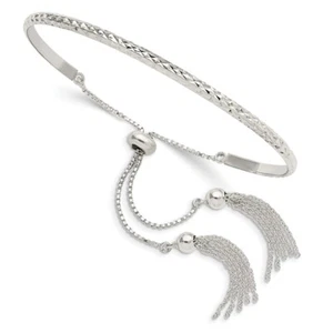 Sterling Silver Polished Diamond-cut tassels Adjustable Bangle Bracelet 6.67gm - Picture 1 of 4