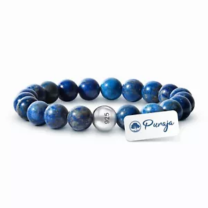 PURAJA Edelstein Armband aus echtem Naturstein: Lapislazuli mit 925 Silberperle - Bild 1 von 7