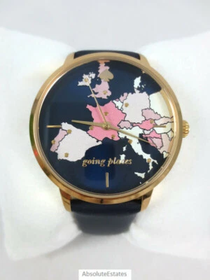 NUEVO Reloj Kate Spade Metro Mapa de Viaje Azul Marino Dorado KSW1684 Going Places Nuevo en Caja  Foto 1 de 3