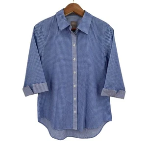 Chico's Hemd 0 Small knitterarm Button Down 3/4 Slv blau kariert Baumwolle - Bild 1 von 7