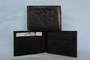 WEST VIRGINIA MOUNTAINEERS  Leather BiFold Wallet   NEW  black 2 sb - Picture 1 of 5