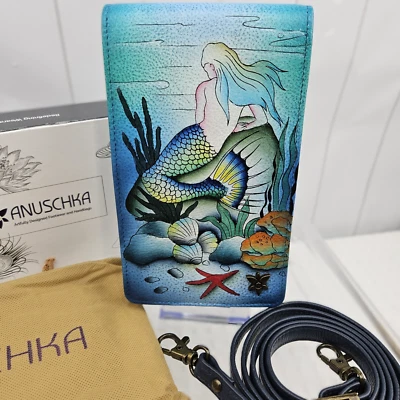 Bandolera Anuschka Sirena RFID Smartphone Pintado a Mano Vida Marina Bolsa para el Polvo Caja Foto 1 de 4