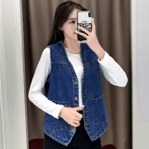 Neu Frau Mädchen ärmellos einfach lässig Jeans Denim Mini Weste Tops scharfes Unterteil - Bild 1 von 28