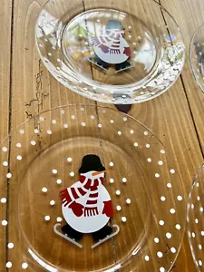 6 Crate & Barrel Snowman Glass Plates Dish France/ Salad Dessert Snow - Picture 1 of 6