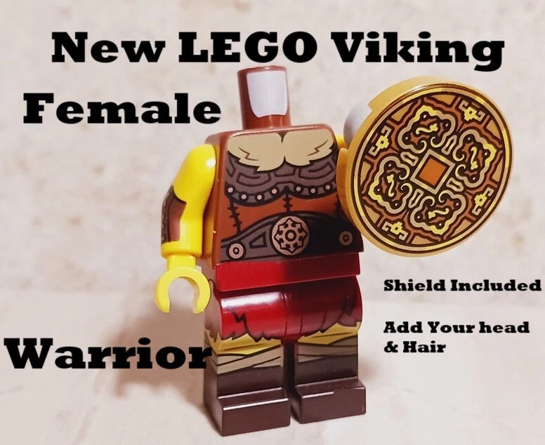 Nuevo LEGO Torso Vikingo Añade tu Cabeza Escudo Piernas Falda de Piel Corsé de Metal Cobre Foto 1 de 4