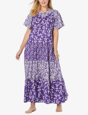 Only Necessities Plus Size Plum Burst Flutter Sleeve Tiered Long Lounger Size 1X - Image 1 of 4