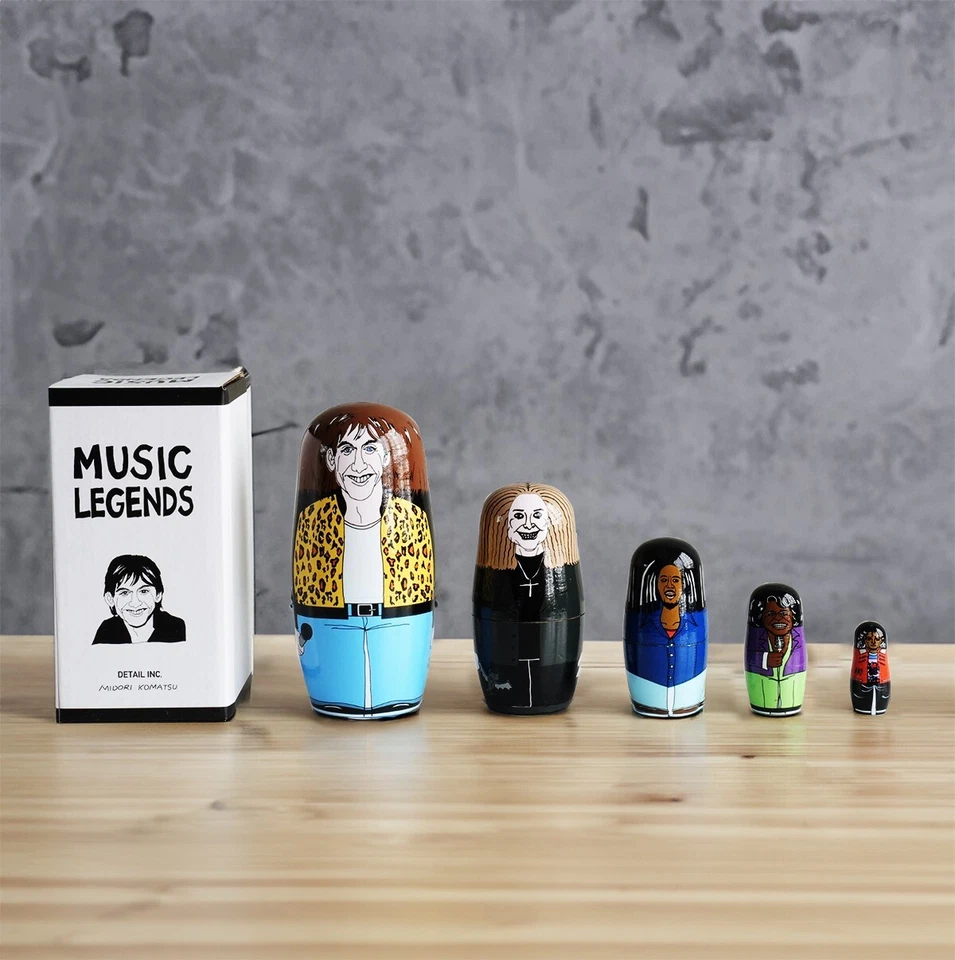 Muñecas matrioska de leyendas de la música Iggy, Ozzy Osbourne, Bob Marley, JB, Michael Jackson Foto 1 de 4