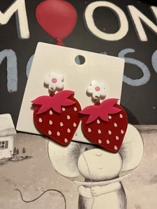 Funky acrylic Strawberry dangle earrings Handmade - Picture 1 of 3
