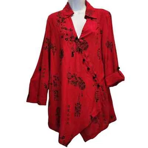 Soft Surroundings Pagoda Woman Asymmetrical Wrap Tunic Top Size M Red V-neck - Picture 1 of 10