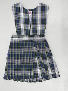 Girls A+ V-Slit Green/White Plaid Knife Pleat Uniform Dress Sizes 3 - 14 1/2 - Picture 1 of 4