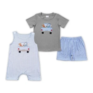 Gone Hunting Clothes Baby Brother Embroidery Fishing Shorts Set Romper Summer - Picture 1 of 7