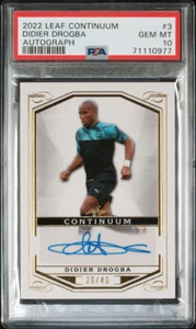 2022 Leaf Continuum ORO DIDIER DROGBA AUTO # 20/40 PSA 10 GEM MINT POP 1 1/1 - Foto 1 di 2