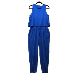 Ted Baker Jumpsuit Womens 4 Blue Tapered Leg Sleeveless Drawstring Sporty Active - Picture 1 of 19