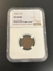 1926 S WHEAT CENT NGC XF-40 - BETTER DATE - WHEAT CENT - CERTIFIED SLAB - 1C - Picture 1 of 2