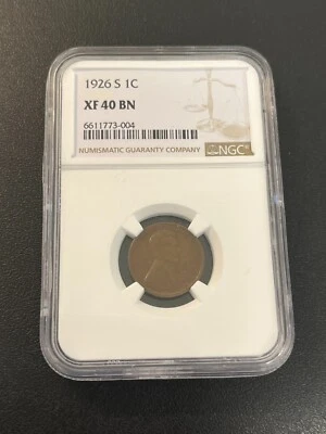 1926 S WHEAT CENT NGC XF-40 - BETTER DATE - WHEAT CENT - CERTIFIED SLAB - 1C - Image 1 of 2
