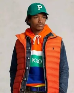 Mens Polo Ralph Lauren Orange Water-Repellent Packable Down Vest Size Large - Picture 1 of 6