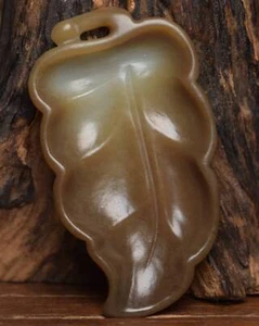 Certified Natural Hetian Jade Hand-carved Exquisite Leaf Brush Washer 4056 - Picture 1 of 9