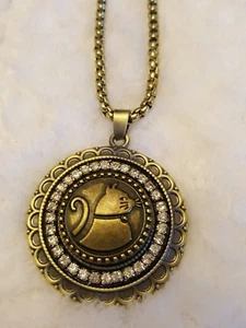 CAT pet necklace 18mm snap button bronze gold interchangeable adj chain w/ gbag  - Picture 1 of 9